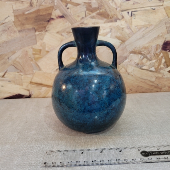 Blue Cast Iron Vase with Handles